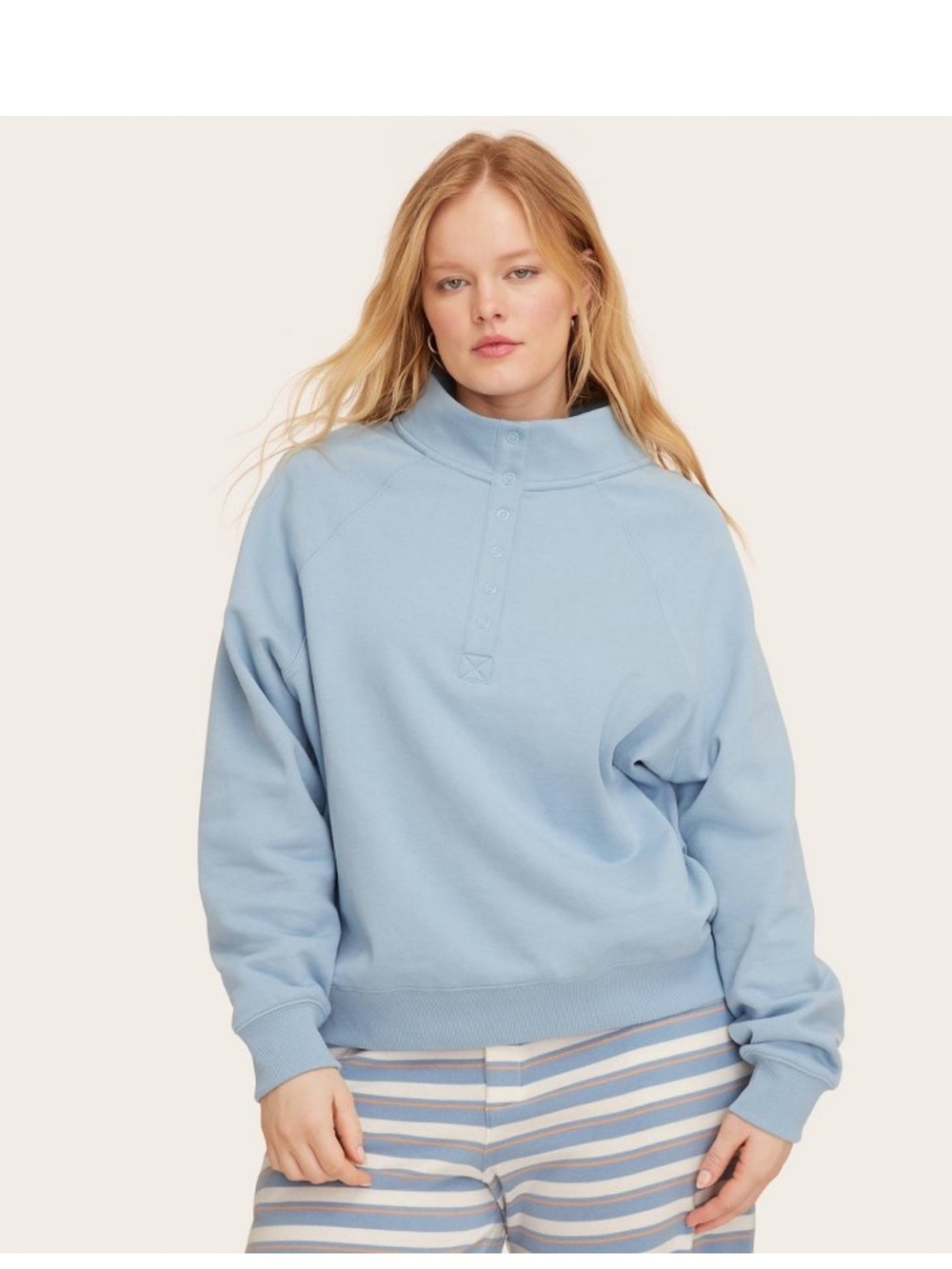 PARKE x TARGET Light Blue Snap Mockneck Popover Sweatshirt